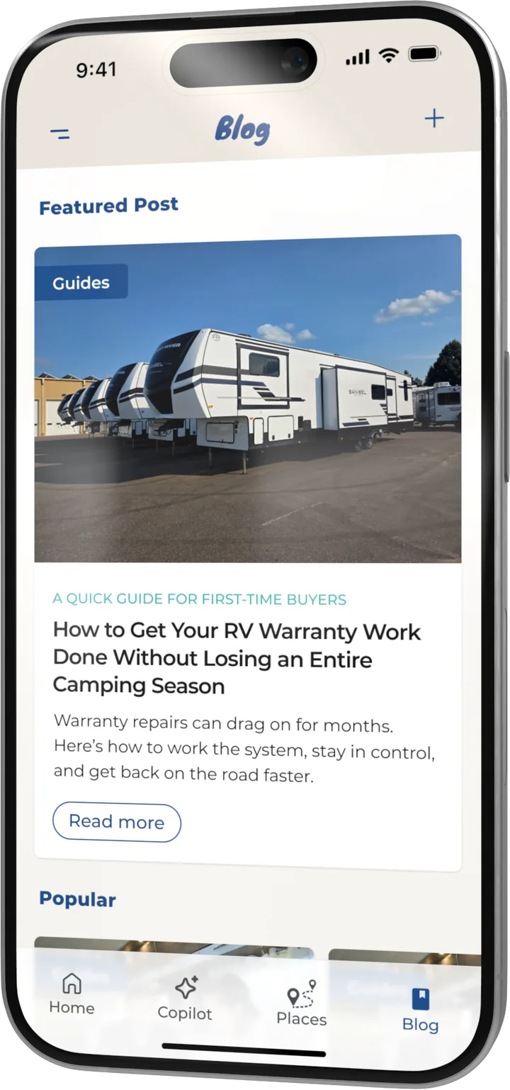 RV guides and articles in the RVwise.AI app